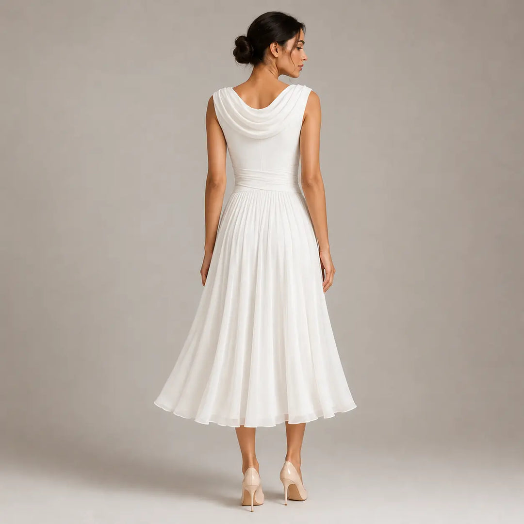 Women’s A-Line Midi Wedding Guest Dress with Draped Neck