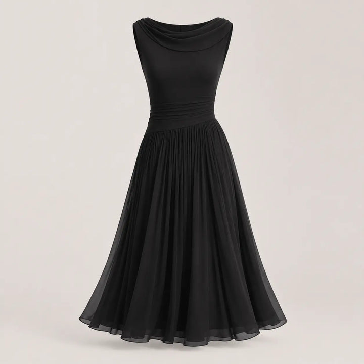 Women’s A-Line Midi Wedding Guest Dress with Draped Neck