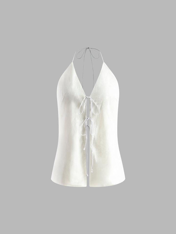 Women’s Cotton Halter Tie Top Two-Piece Set with Shorts