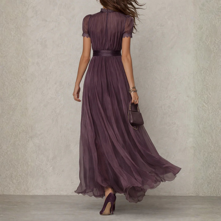 Women's Lace Trim Chiffon Maxi Dress