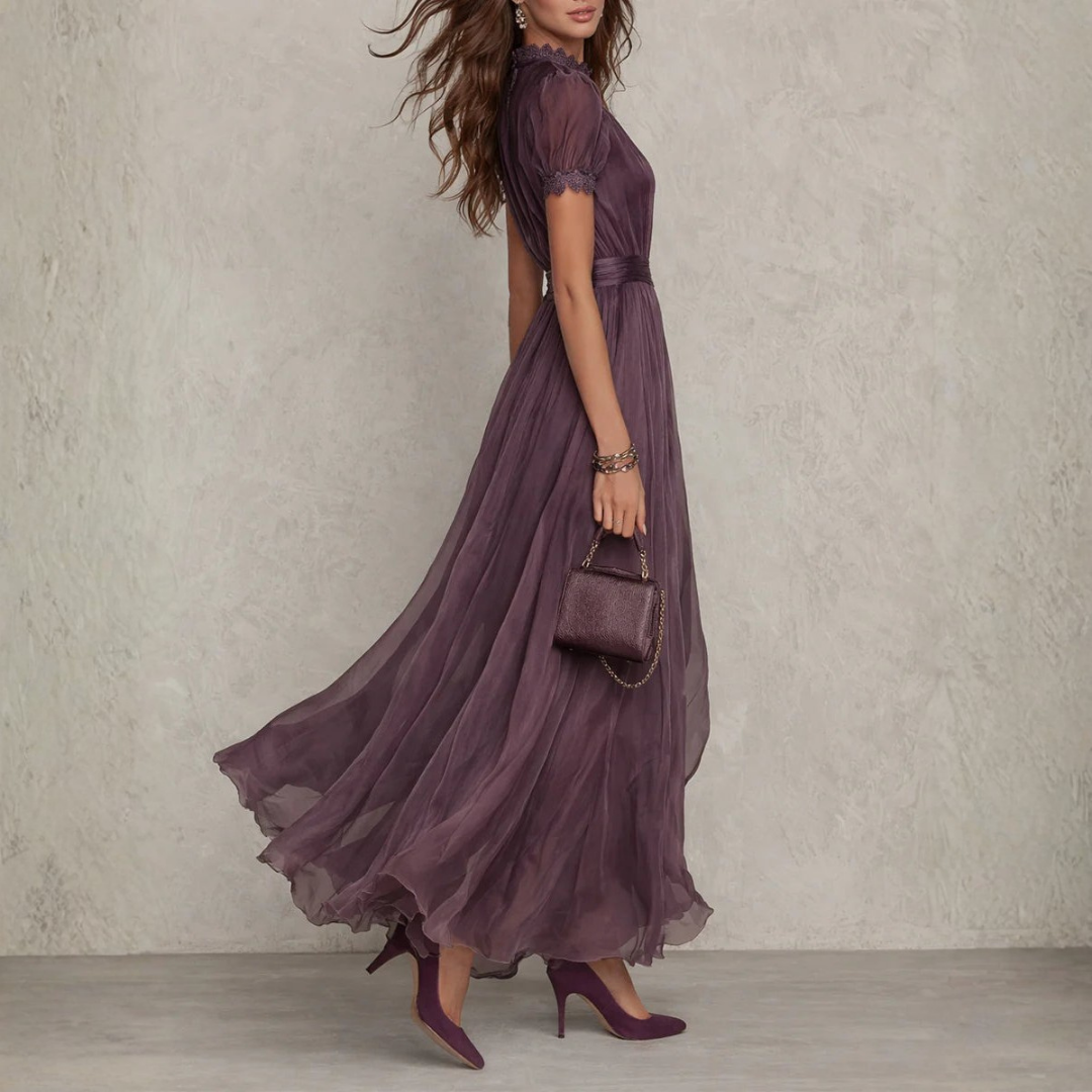 Women's Lace Trim Chiffon Maxi Dress