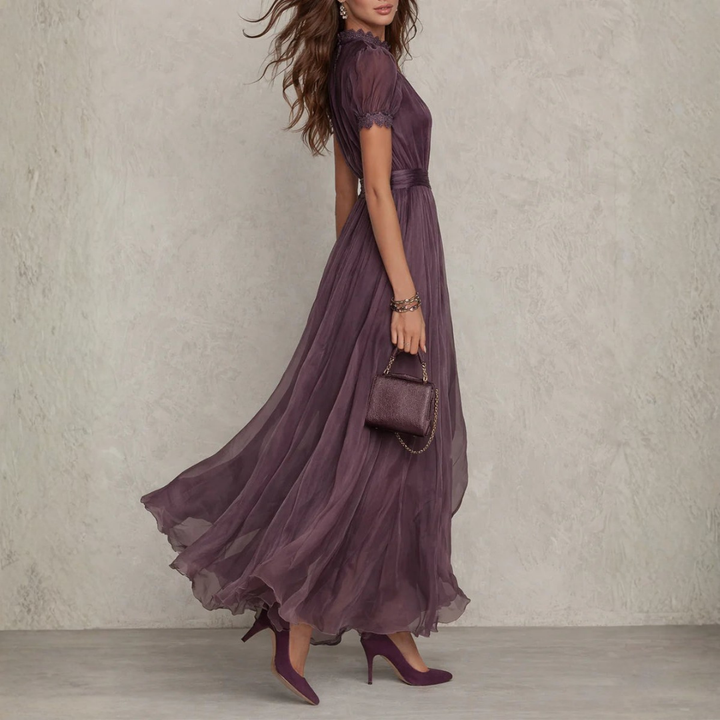 Women's Lace Trim Chiffon Maxi Dress