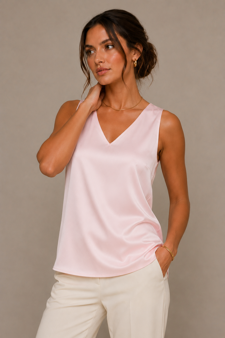Women's Satin Camisole Top with V-Neckline and Wide Straps