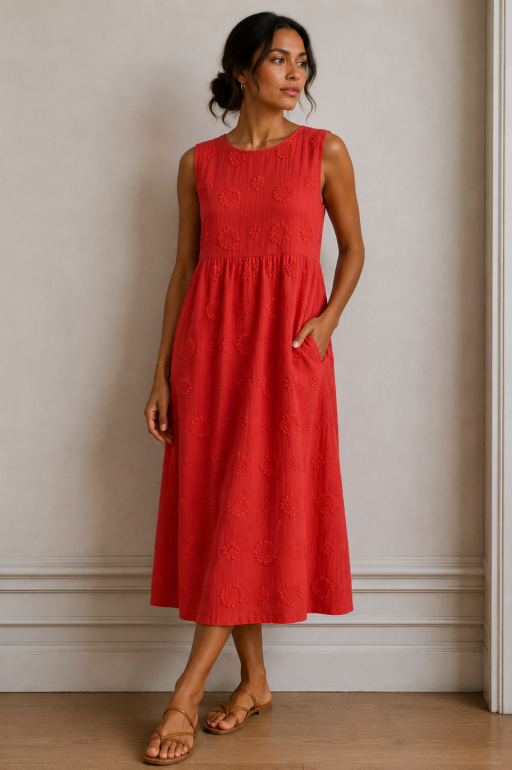 Women’s Sleeveless Embroidered Midi Dress