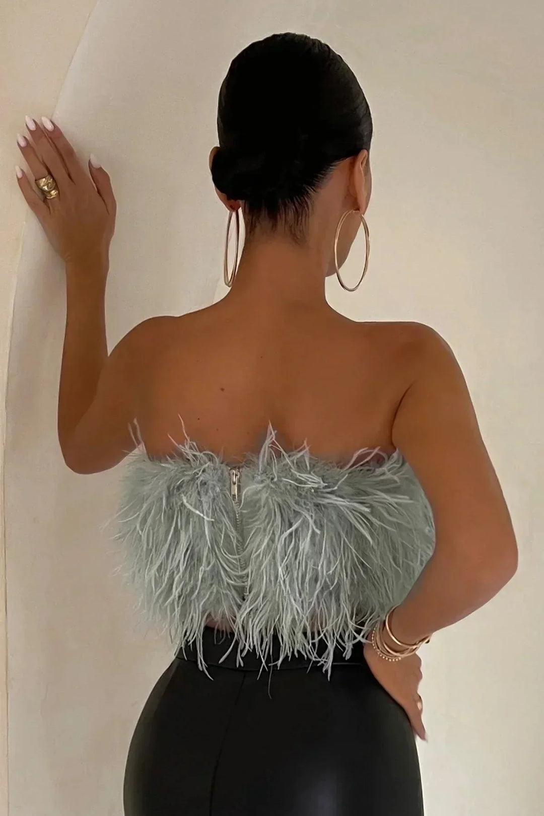 Women’s Strapless Feather Bandeau Crop Top