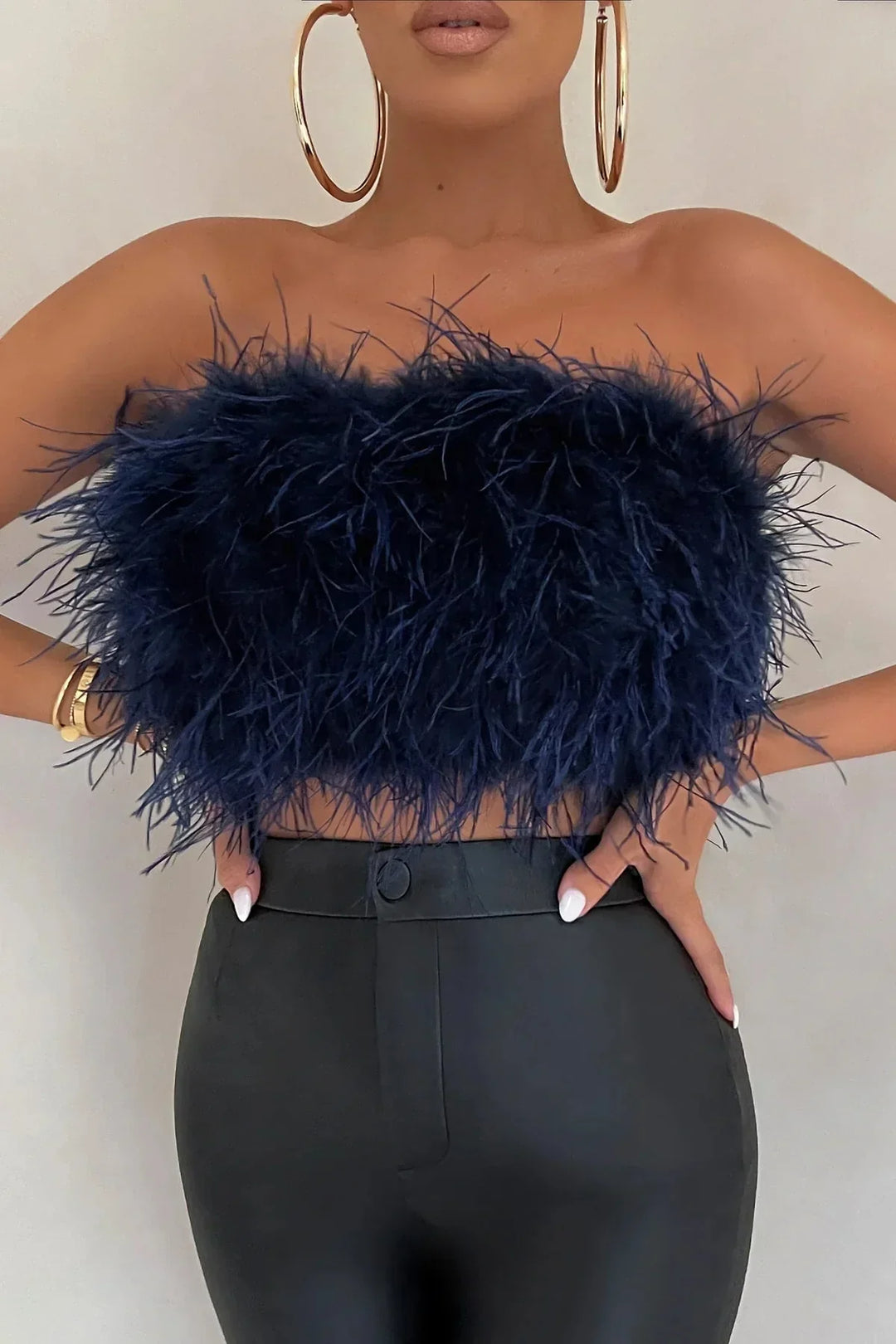 Women’s Strapless Feather Bandeau Crop Top