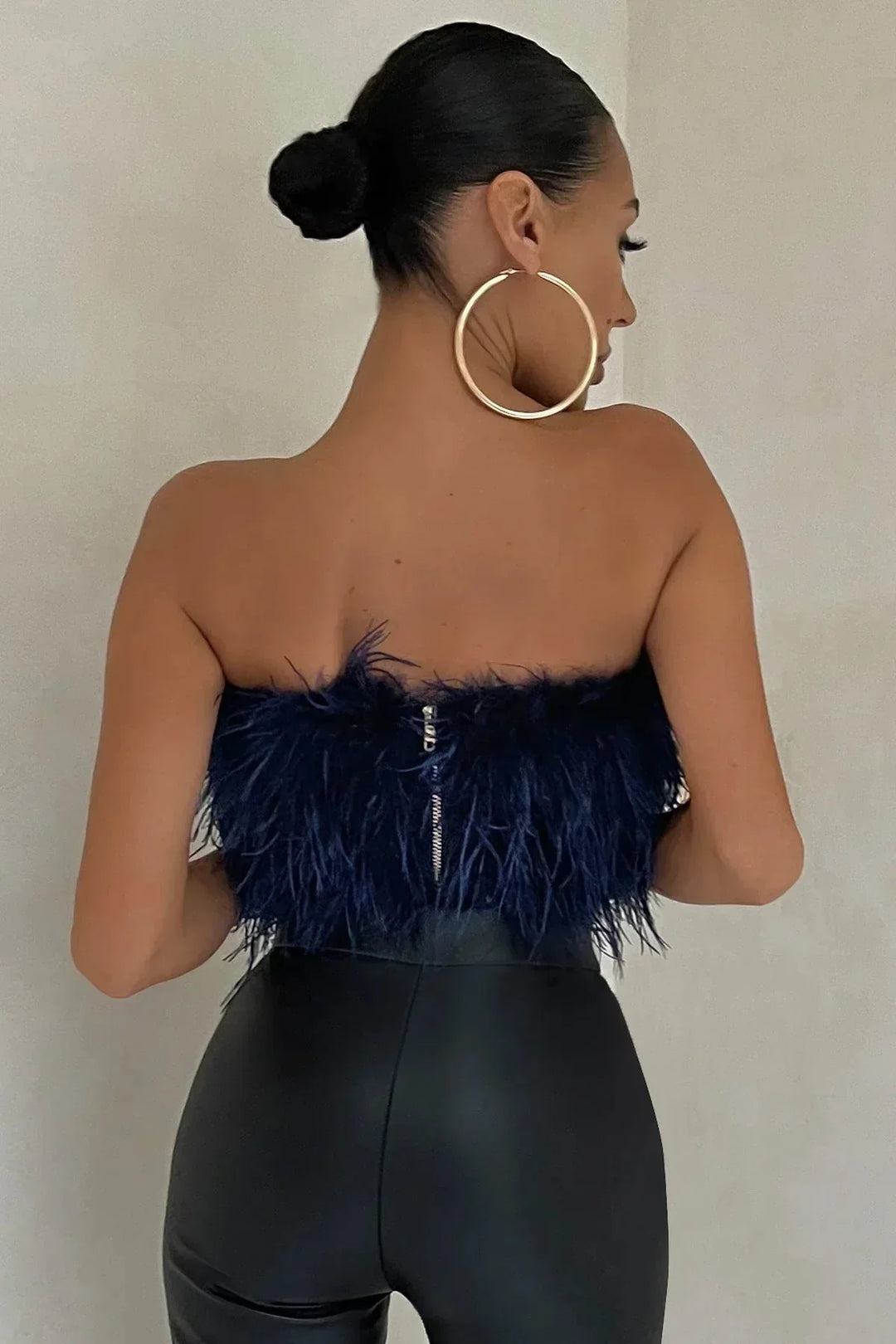 Women’s Strapless Feather Bandeau Crop Top