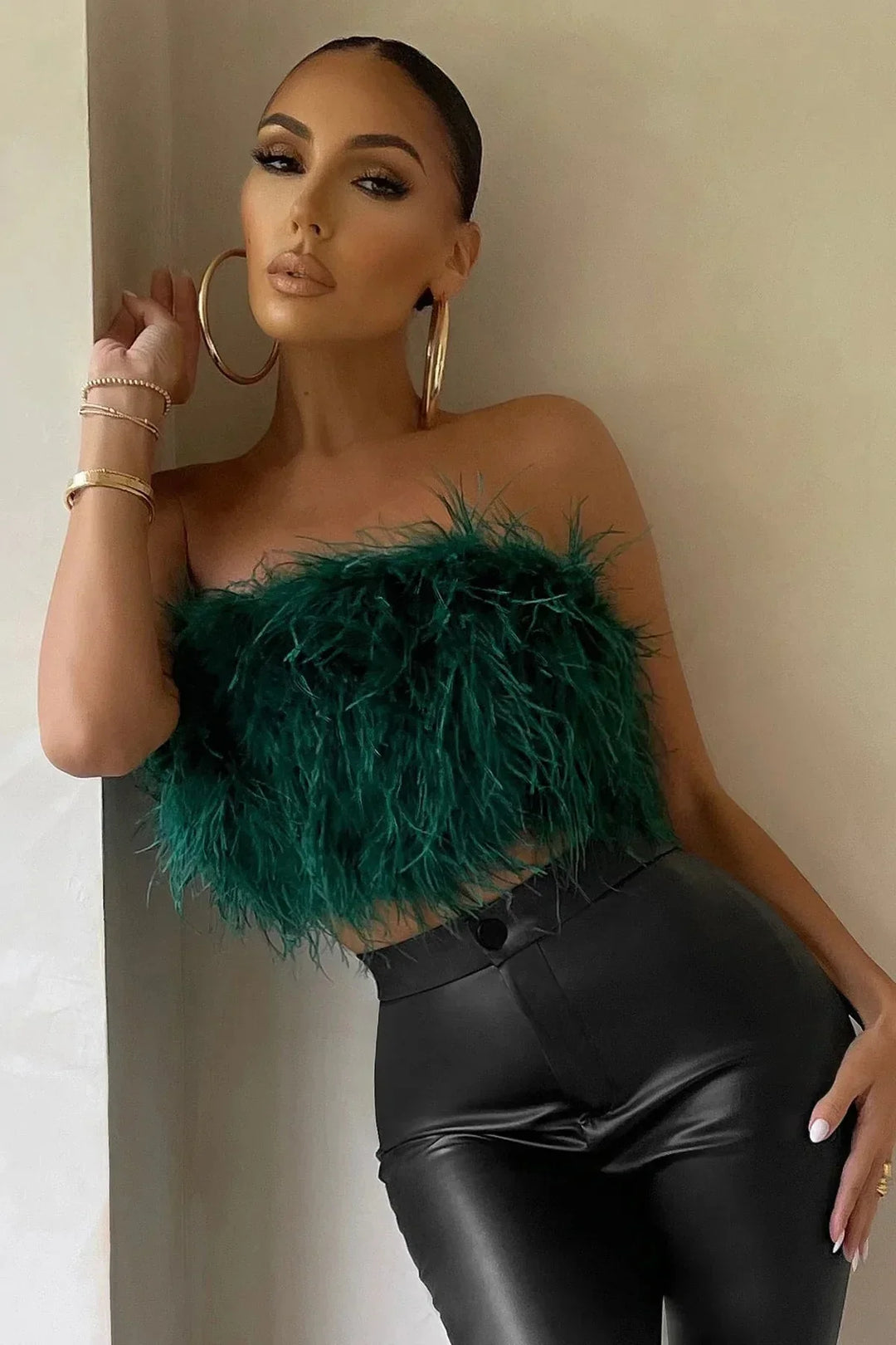 Women’s Strapless Feather Bandeau Crop Top