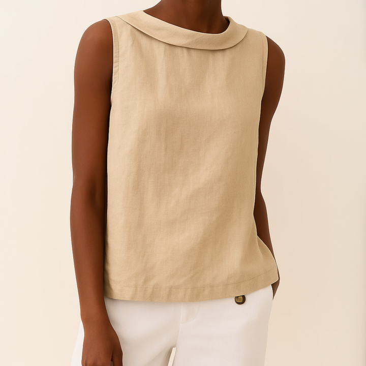 Women's Sleeveless Roll-Neck Minimalist Straight Fit Shell Top