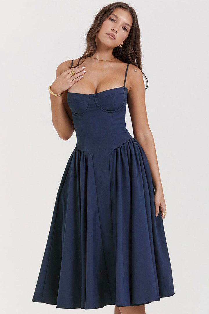 Women's Cocktail Corset Midi Dress with Adjustable Straps
