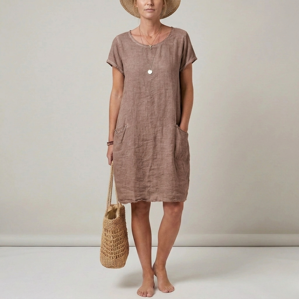 Women's Short Sleeve Mini Dress with Front Pockets