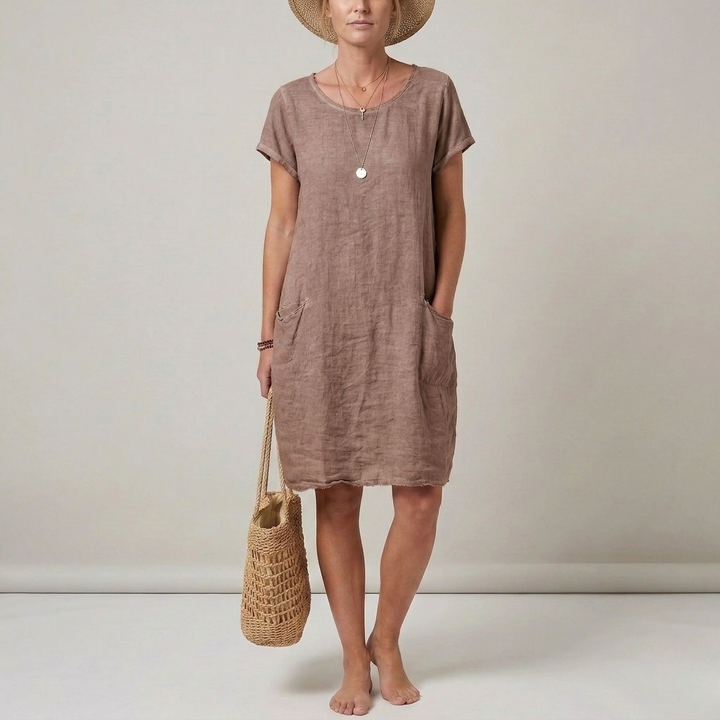 Women's Short Sleeve Mini Dress with Front Pockets