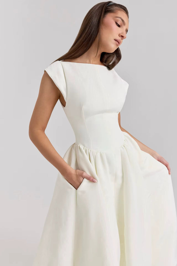 Women's Structured Cap Sleeve Midi Occasion Dress