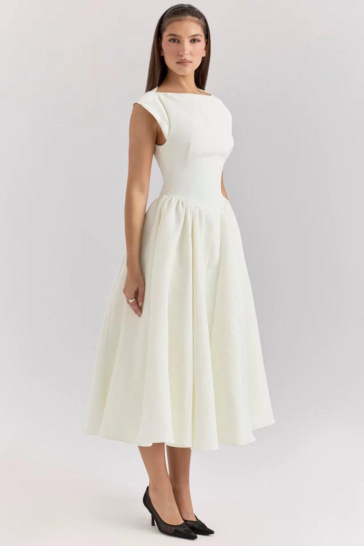 Women's Structured Cap Sleeve Midi Occasion Dress