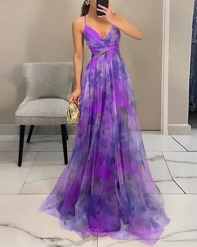 Women's Sleeveless Floral Print Maxi Guest Gown