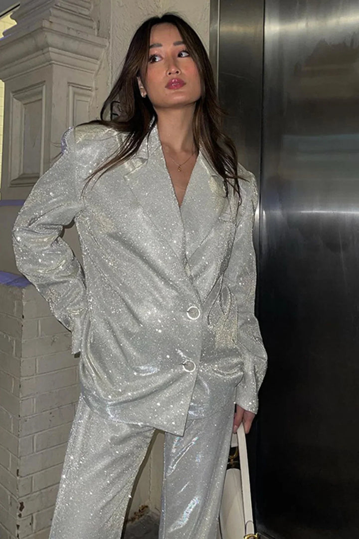 Women’s Sequin Blazer Three-Piece Set with Pants