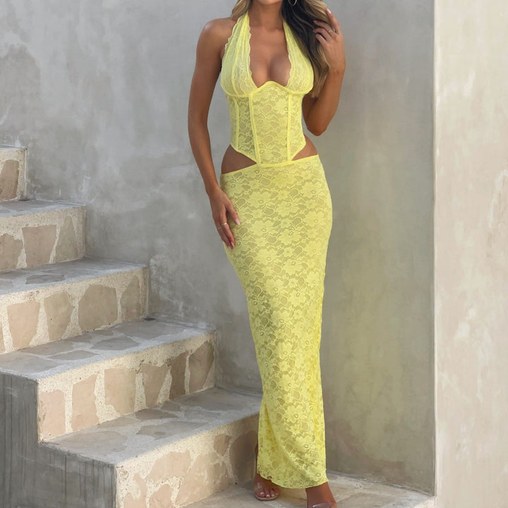 Women’s Halter Corset Lace Maxi Dress