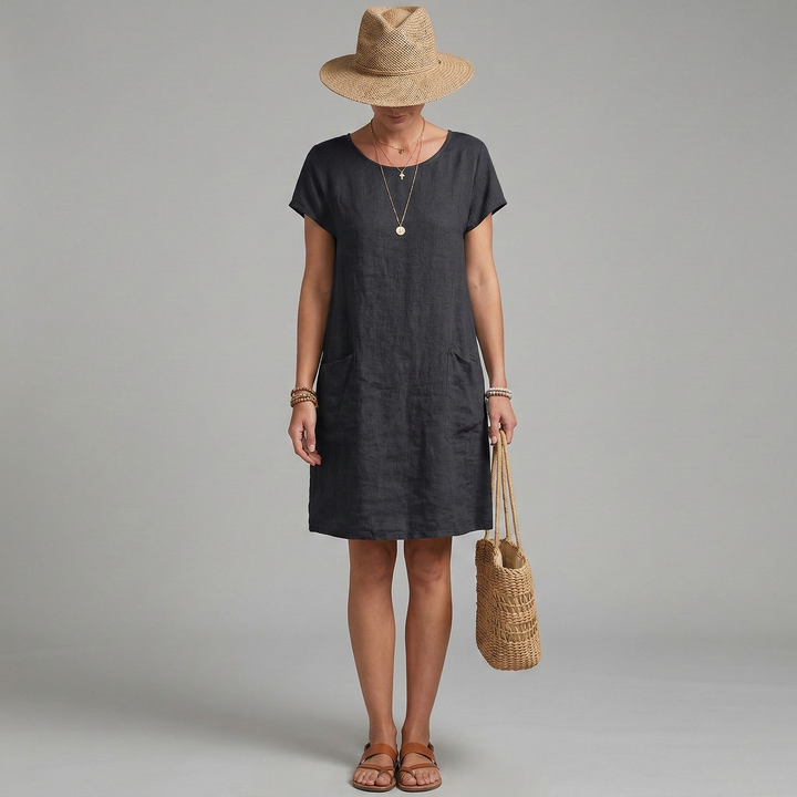 Women's Short Sleeve Mini Dress with Front Pockets
