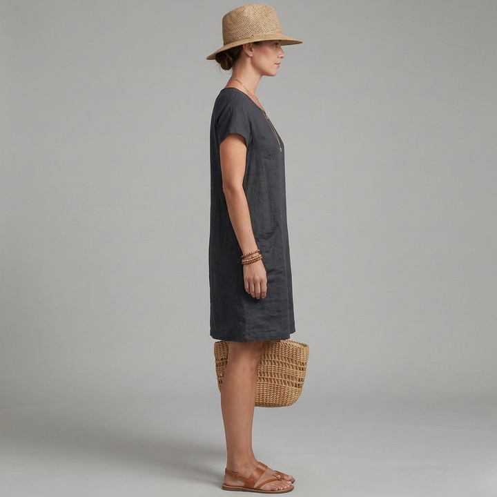 Women's Short Sleeve Mini Dress with Front Pockets