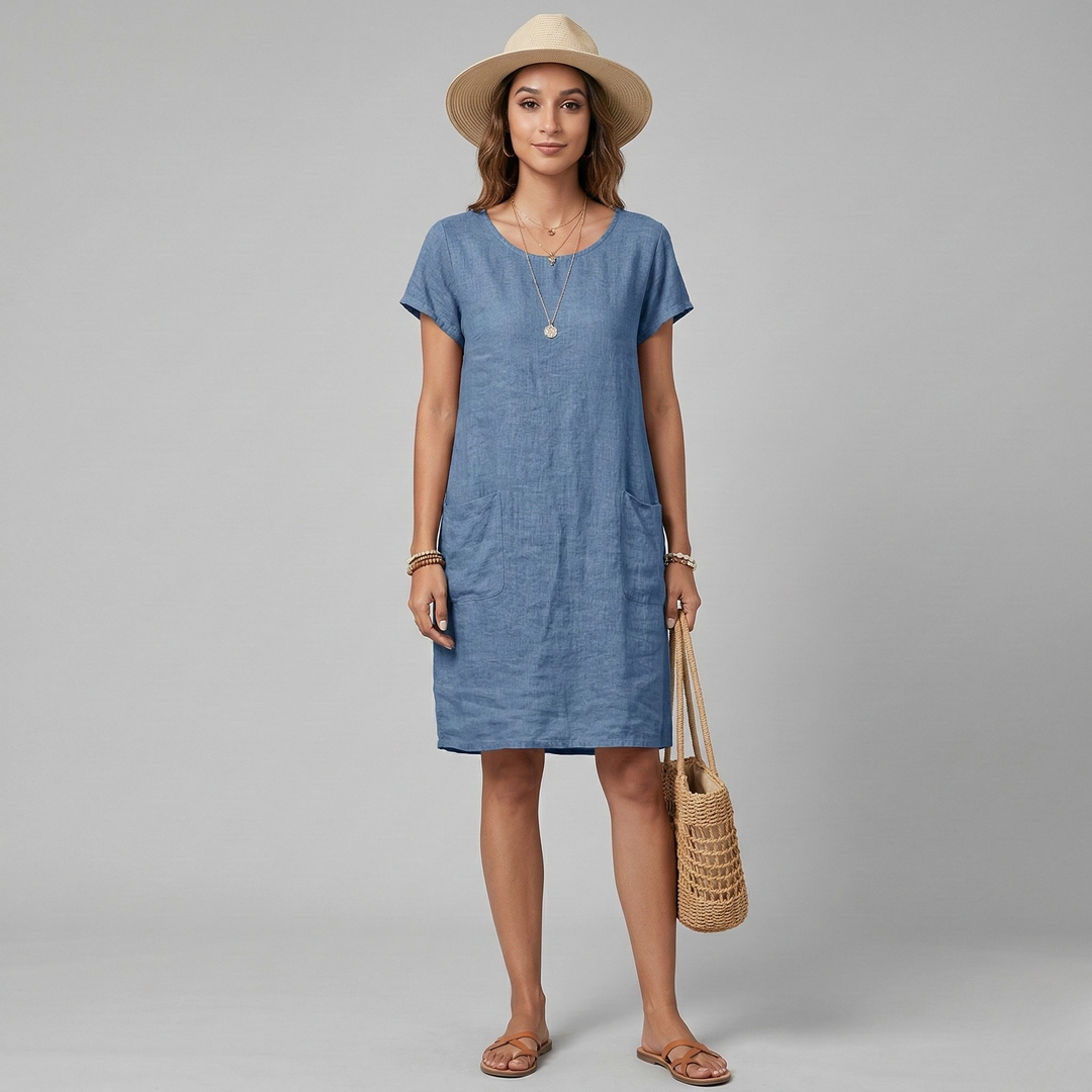 Women's Short Sleeve Mini Dress with Front Pockets
