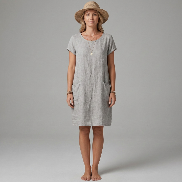 Women's Short Sleeve Mini Dress with Front Pockets