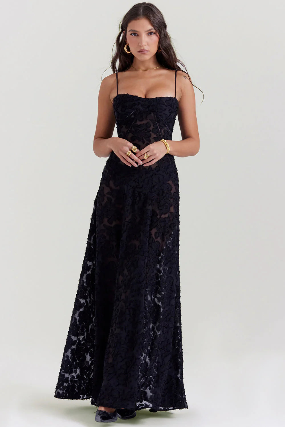 Women’s Corset Maxi Dress with Spaghetti Straps