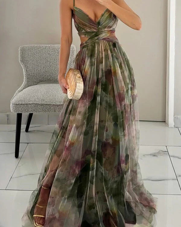 Women's Sleeveless Floral Print Maxi Guest Gown